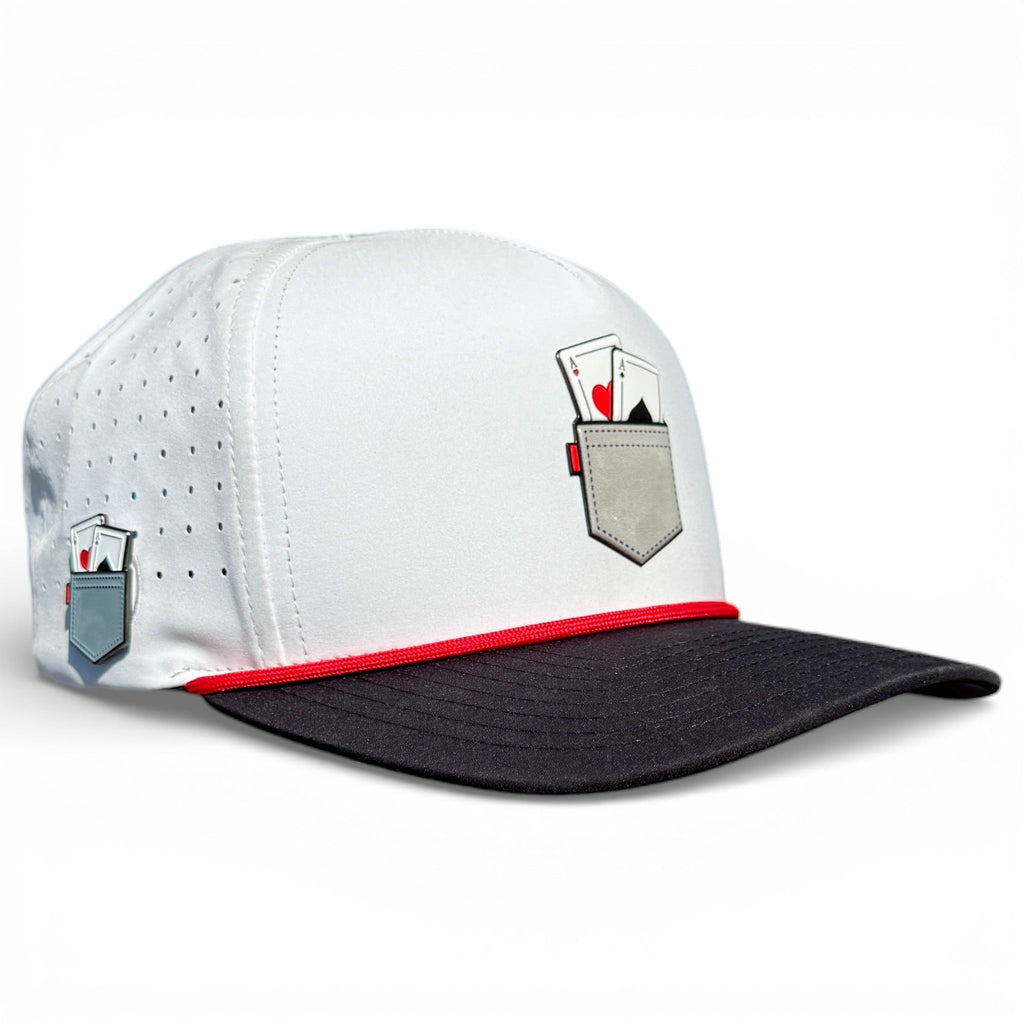 Pocket Aces Golf Hat | Snapback Cap | Built-in Magnetic Ball Marker Holder + Marker Included | Adjustable Gray & Black